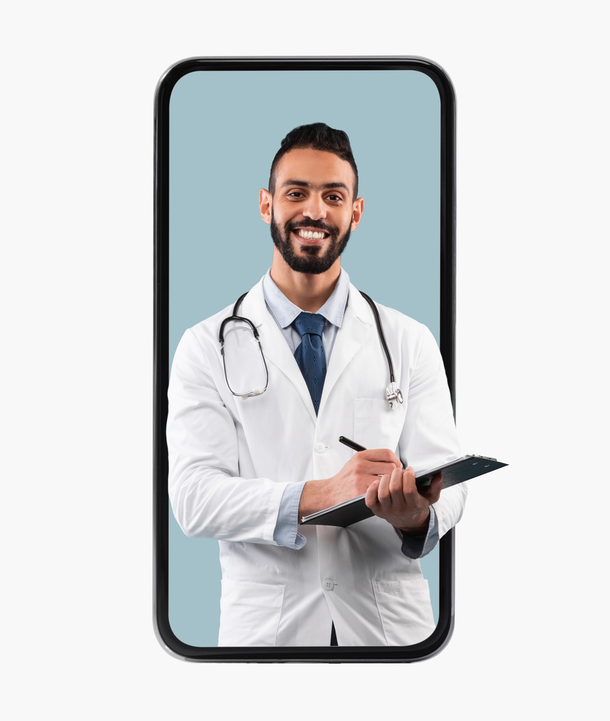 Healthcare provider on a phone screen